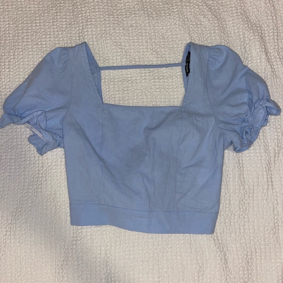 SHEIN Baby Blue Puff Sleeve Tie Back Crop Top- XS - Picture 2 of 5